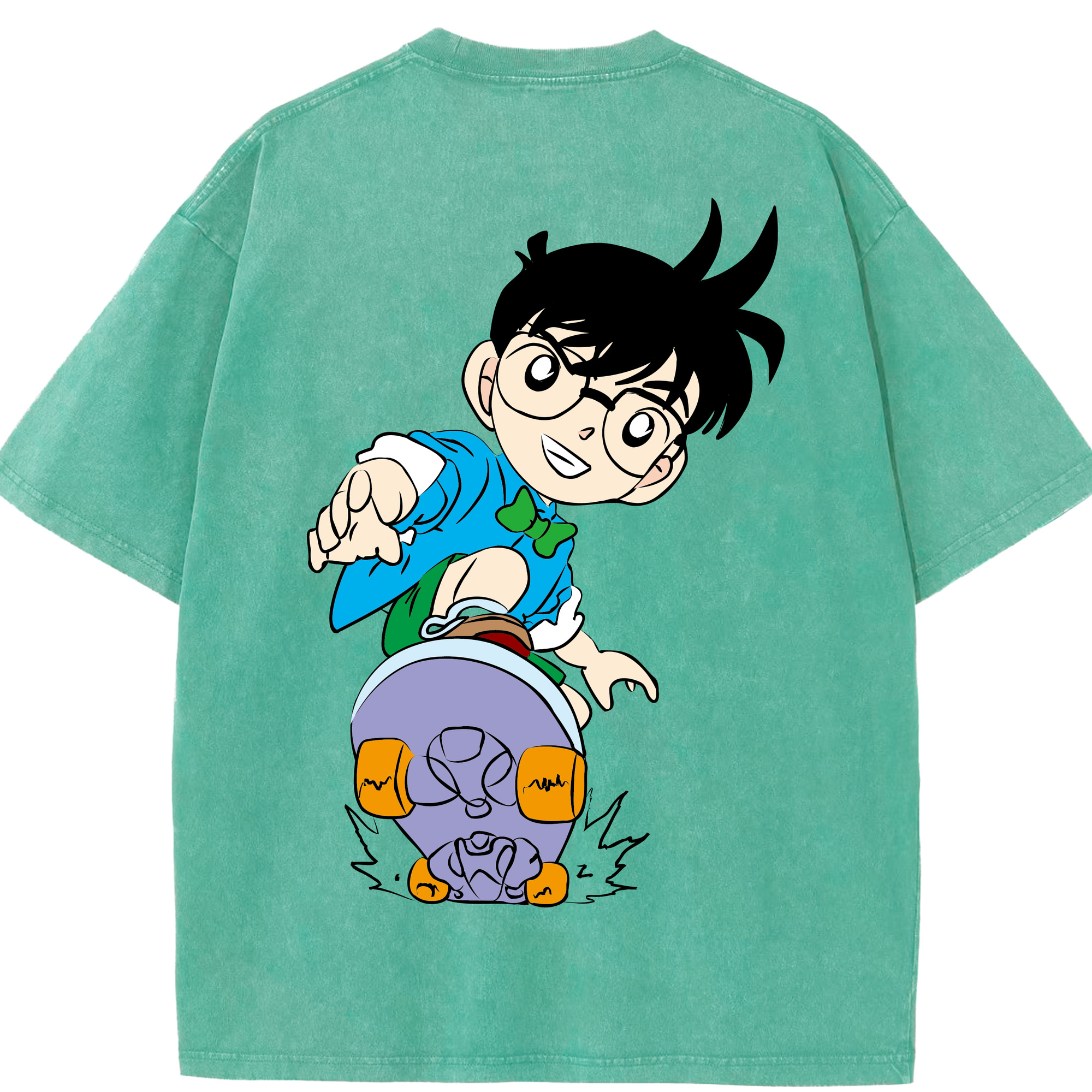 （画像用） 名探偵コナン 江戸川 コナン Detective Conan Conan Edogawa 綿100% ヴィンテージ風 半袖Tシャツ（背面プリント）